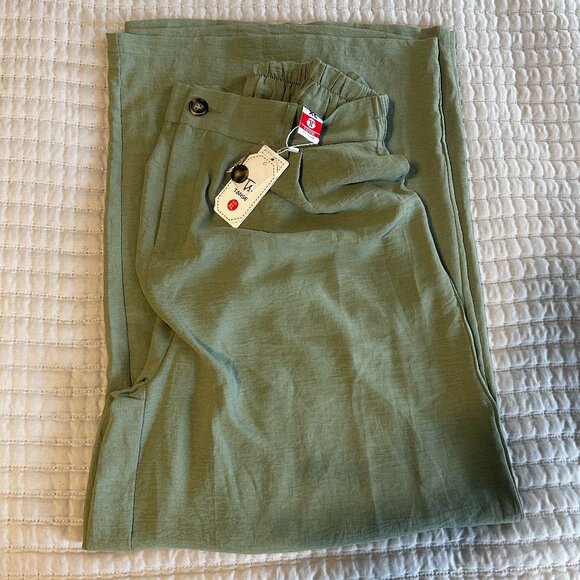 NWT Tarse Women’s Slacks Pants Size XL Olive Green Relaxed Trouser Travel Work - Picture 1 of 15